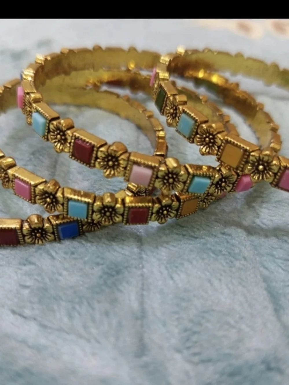 Vintage Style Multicolor Engraved Flower/Square Enamel Inlays Women's Bangles - Picture 2 of 6